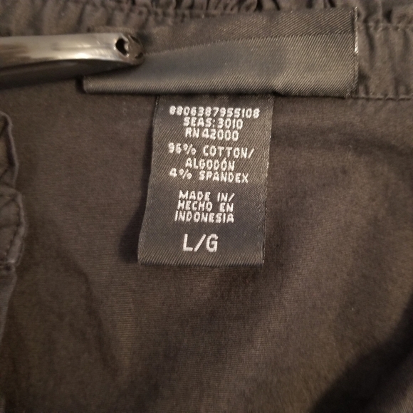 BLACK Button Front Short Sleeve Cotton Lightweight Ruffle Neck Blouse Size Lg - Picture 6 of 7